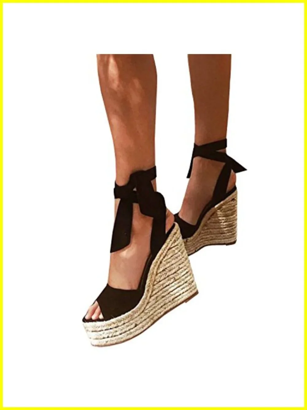Fashare Espadrille Wedge Sandals Open Toe Lace Up Platform Ankle Strap Summer